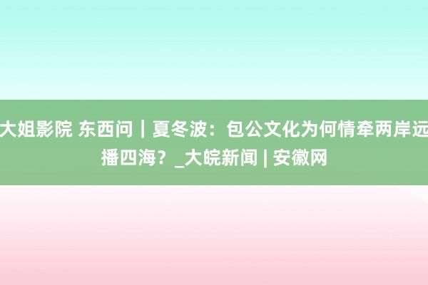 大姐影院 东西问｜夏冬波：包公文化为何情牵两岸远播四海？_大皖新闻 | 安徽网