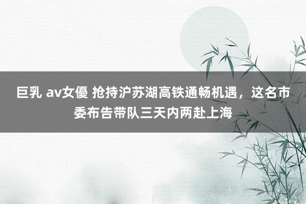 巨乳 av女優 抢持沪苏湖高铁通畅机遇，这名市委布告带队三天内两赴上海