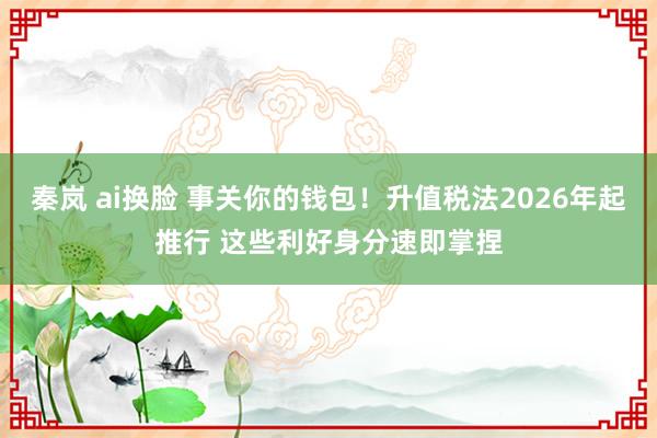 秦岚 ai换脸 事关你的钱包！升值税法2026年起推行 这些利好身分速即掌捏