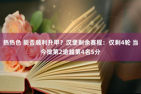 热热色 能否顺利升甲？汉堡剩余赛程：仅剩4轮 当今排第2逾越第4名5分